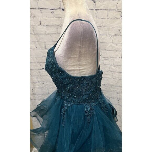 Teal Tulle Prom Dress Gown Formal Dance Event Size 4 - Picture 6 of 12